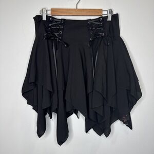 Whimsigoth Fairy Grunge Layer Skirt Black L Witchy Halloween Goth Asymmetric NEW
